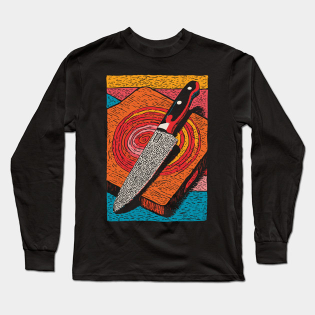 Chef's Knife in Action | Culinary Knife Skills Art Long Sleeve T-Shirt by TuncGK