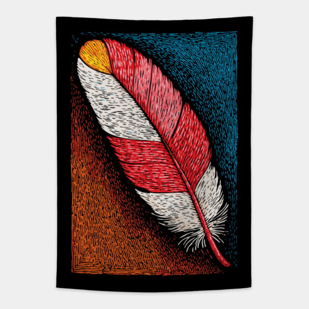 Spiritual Red Feather | A Message of Freedom Tapestry by TuncGK