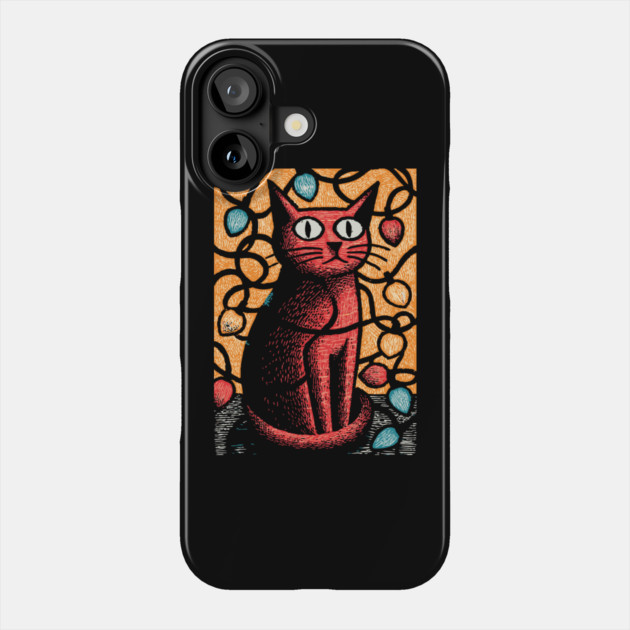 Stained Glass Cat Art | Whimsical Holiday Kitty Phone Case by TuncGK