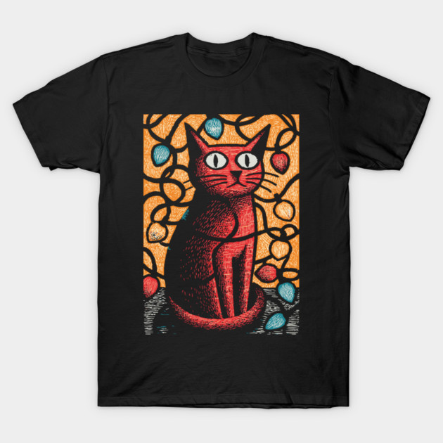 Stained Glass Cat Art | Whimsical Holiday Kitty T-Shirt by TuncGK