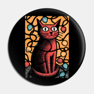 Stained Glass Cat Art | Whimsical Holiday Kitty Pin