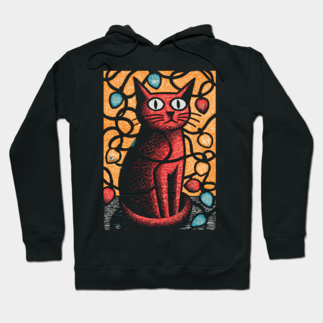 Stained Glass Cat Art | Whimsical Holiday Kitty Hoodie by TuncGK