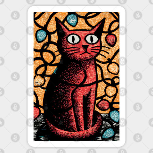 Stained Glass Cat Art | Whimsical Holiday Kitty Sticker by TuncGK