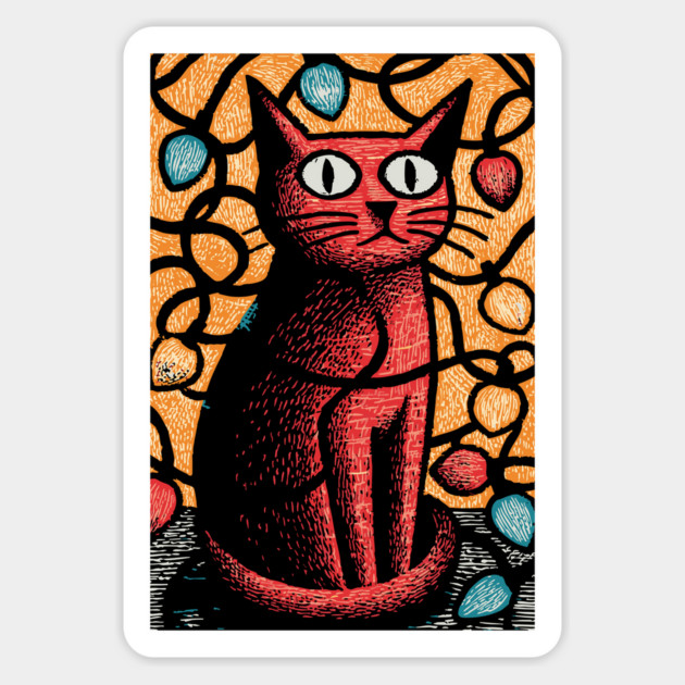 Stained Glass Cat Art | Whimsical Holiday Kitty Magnet by TuncGK