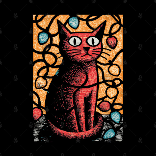 Stained Glass Cat Art | Whimsical Holiday Kitty by TuncGK