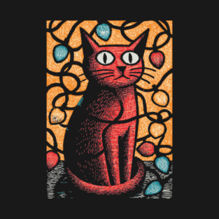 Stained Glass Cat Art | Whimsical Holiday Kitty T-Shirt
