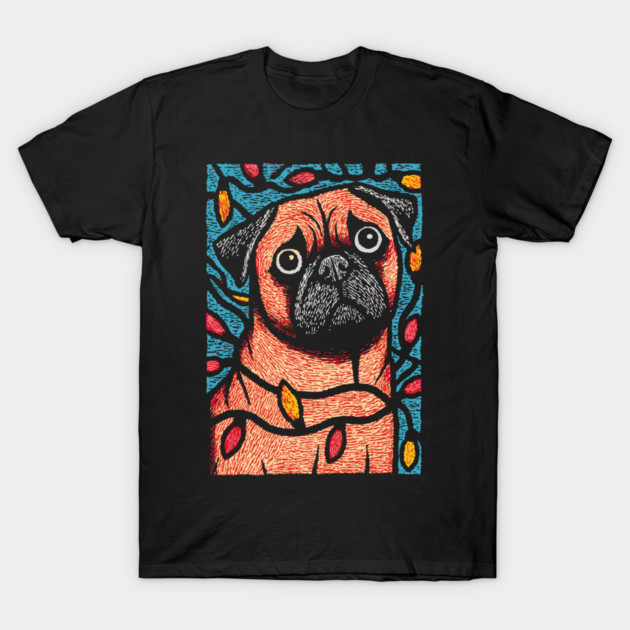 Funny Pug in Lights | A Christmas Dog's Dilemma T-Shirt by TuncGK