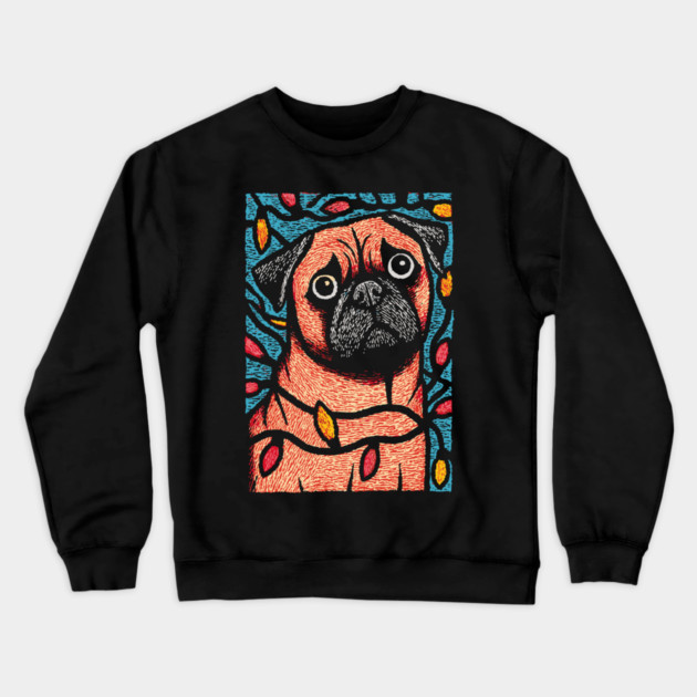 Funny Pug in Lights | A Christmas Dog's Dilemma Crewneck Sweatshirt by TuncGK