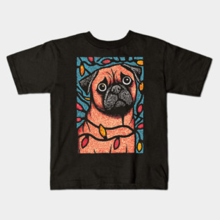 Funny Pug in Lights | A Christmas Dog's Dilemma Kids T-Shirt