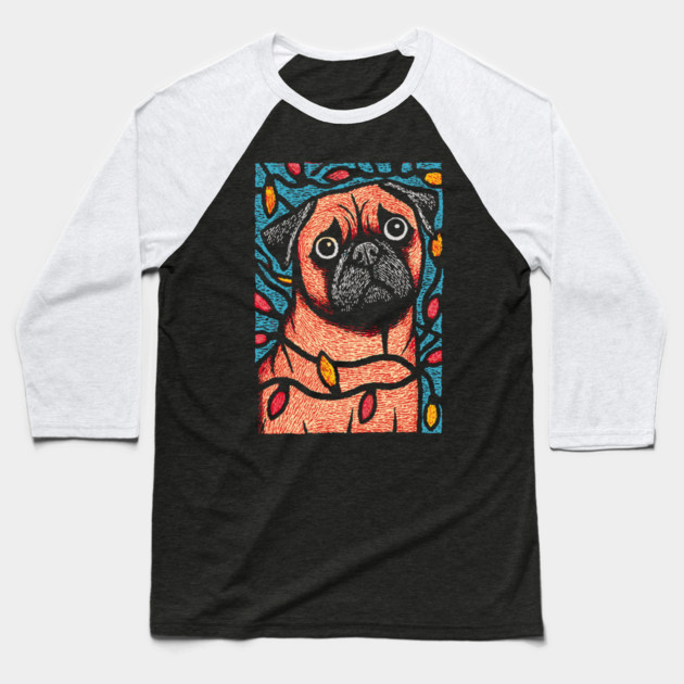 Funny Pug in Lights | A Christmas Dog's Dilemma Baseball T-Shirt by TuncGK