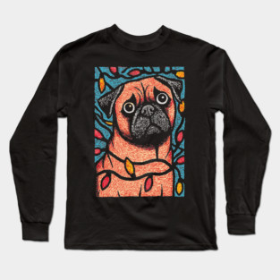 Funny Pug in Lights | A Christmas Dog's Dilemma Long Sleeve T-Shirt