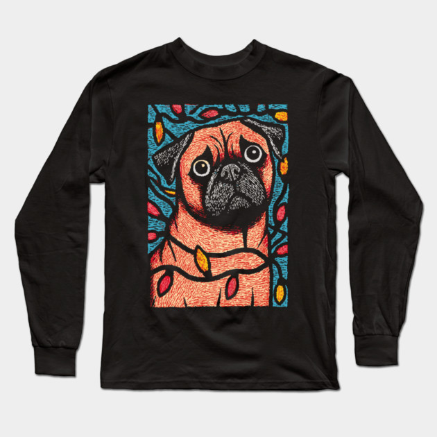 Funny Pug in Lights | A Christmas Dog's Dilemma Long Sleeve T-Shirt by TuncGK