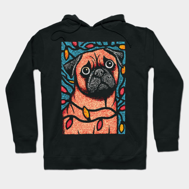 Funny Pug in Lights | A Christmas Dog's Dilemma Hoodie by TuncGK