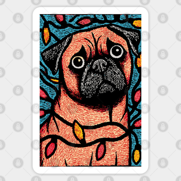 Funny Pug in Lights | A Christmas Dog's Dilemma Sticker by TuncGK