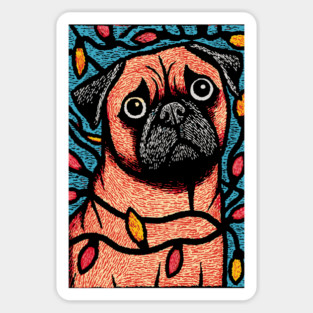 Funny Pug in Lights | A Christmas Dog's Dilemma Magnet