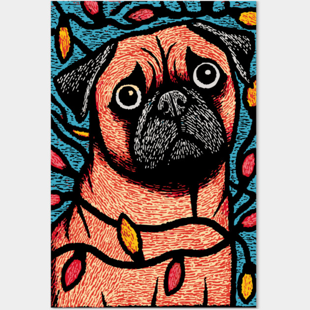 Funny Pug in Lights | A Christmas Dog's Dilemma Wall Art by TuncGK
