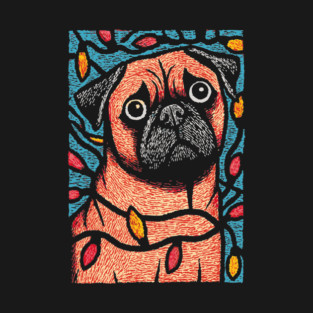 Funny Pug in Lights | A Christmas Dog's Dilemma T-Shirt
