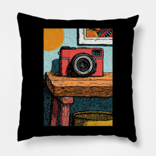 Vintage Camera on Table | Film Photography Art Pillow