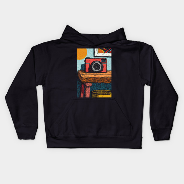 Vintage Camera on Table | Film Photography Art Kids Hoodie by TuncGK