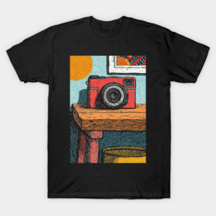 Vintage Camera on Table | Film Photography Art T-Shirt