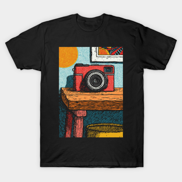 Vintage Camera on Table | Film Photography Art T-Shirt by TuncGK