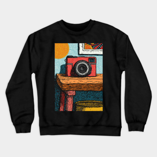 Vintage Camera on Table | Film Photography Art Crewneck Sweatshirt by TuncGK