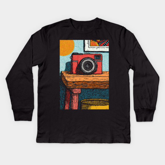 Vintage Camera on Table | Film Photography Art Kids Long Sleeve T-Shirt by TuncGK