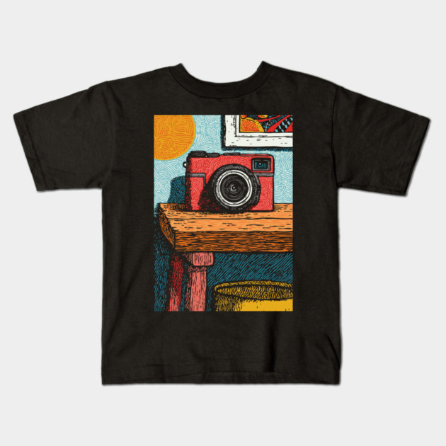 Vintage Camera on Table | Film Photography Art Kids T-Shirt by TuncGK