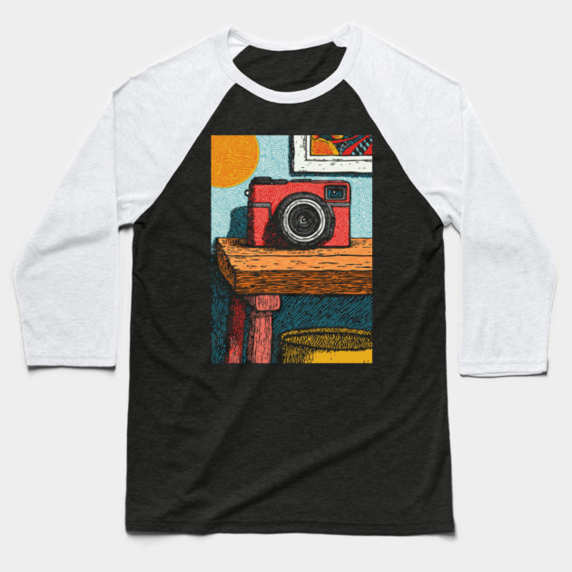 Vintage Camera on Table | Film Photography Art Baseball T-Shirt by TuncGK