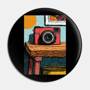 Vintage Camera on Table | Film Photography Art Pin