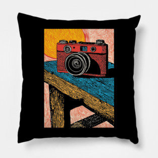 Rustic Vintage Camera | Boho Photography Art Pillow