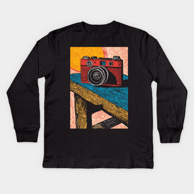 Rustic Vintage Camera | Boho Photography Art Kids Long Sleeve T-Shirt by TuncGK