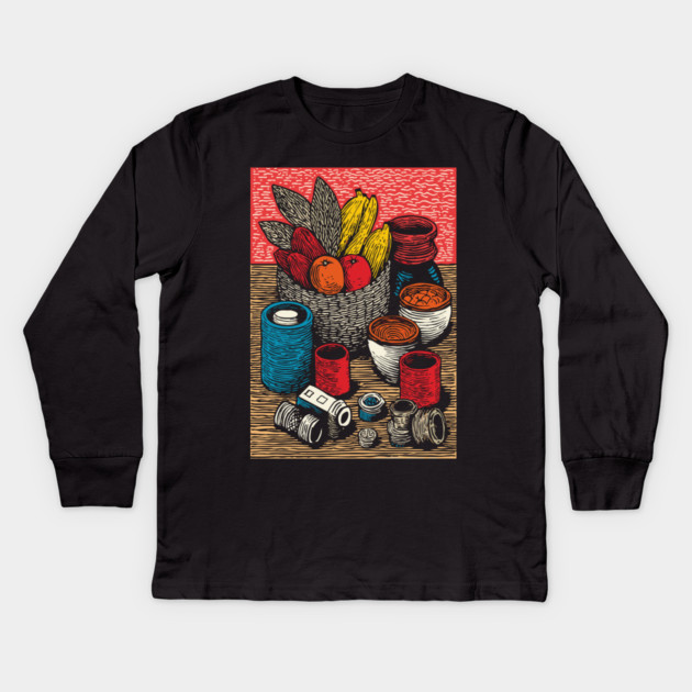 Bountiful Harvest Cornucopia | Autumn Thanksgiving Art Kids Long Sleeve T-Shirt by TuncGK