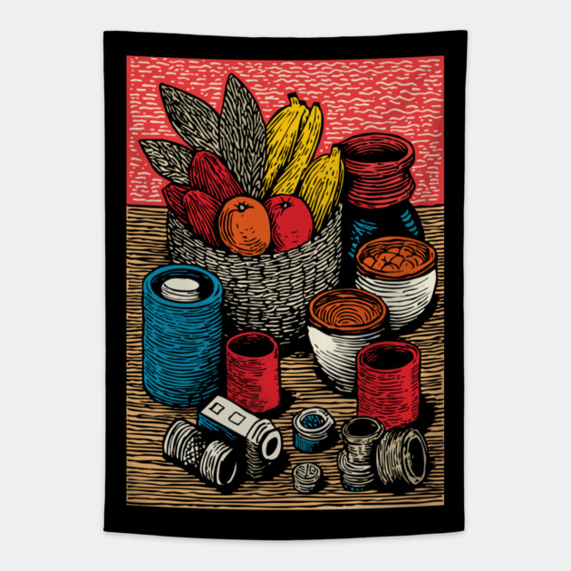 Bountiful Harvest Cornucopia | Autumn Thanksgiving Art Tapestry by TuncGK