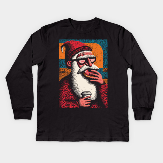 Cool Hipster Santa | A Modern Christmas Vibe Kids Long Sleeve T-Shirt by TuncGK