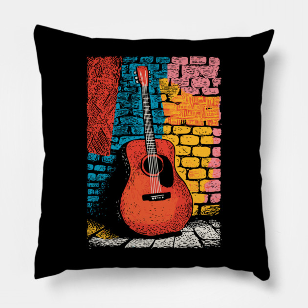 Acoustic Guitar Art | The Folk Singer's Companion Pillow by TuncGK