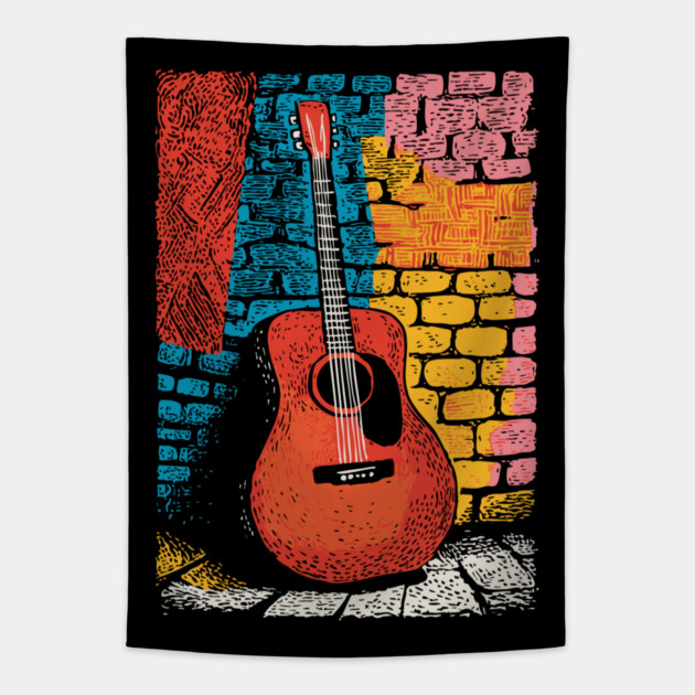 Acoustic Guitar Art | The Folk Singer's Companion Tapestry by TuncGK