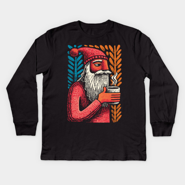Cool Santa Coffee Break | Funny Christmas Santa Kids Long Sleeve T-Shirt by TuncGK