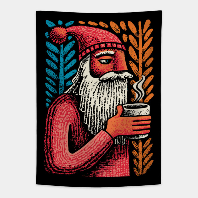 Cool Santa Coffee Break | Funny Christmas Santa Tapestry by TuncGK