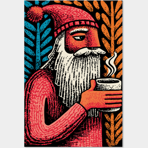 Cool Santa Coffee Break | Funny Christmas Santa Wall Art by TuncGK