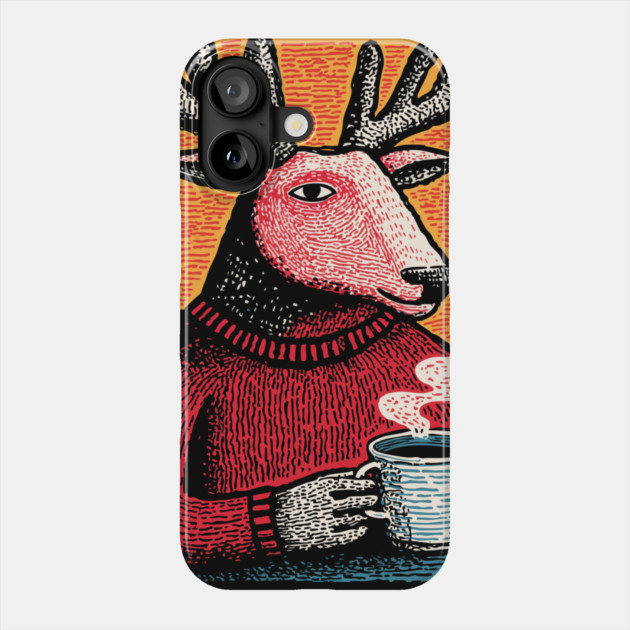 Cool Reindeer Coffee Break | Funny Christmas Deer Phone Case by TuncGK