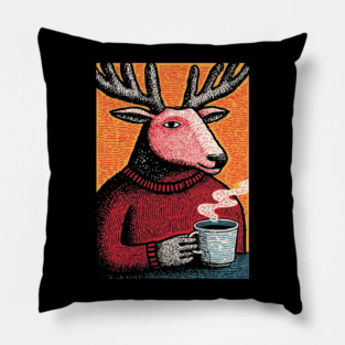 Cool Reindeer Coffee Break | Funny Christmas Deer Pillow