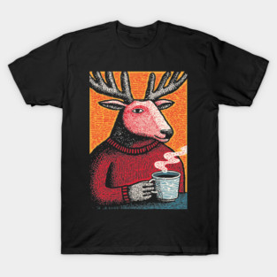 Cool Reindeer Coffee Break | Funny Christmas Deer T-Shirt