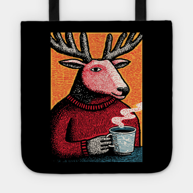 Cool Reindeer Coffee Break | Funny Christmas Deer Tote by TuncGK