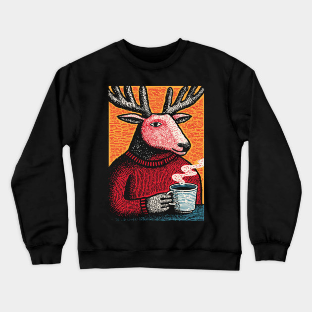 Cool Reindeer Coffee Break | Funny Christmas Deer Crewneck Sweatshirt by TuncGK
