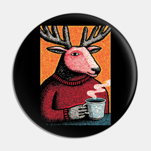 Cool Reindeer Coffee Break | Funny Christmas Deer Pin