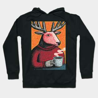 Cool Reindeer Coffee Break | Funny Christmas Deer Hoodie