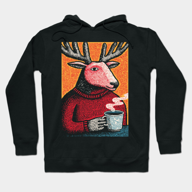 Cool Reindeer Coffee Break | Funny Christmas Deer Hoodie by TuncGK