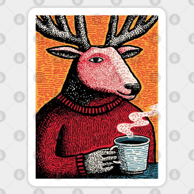 Cool Reindeer Coffee Break | Funny Christmas Deer Sticker by TuncGK