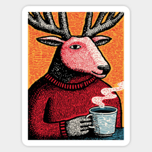 Cool Reindeer Coffee Break | Funny Christmas Deer Magnet